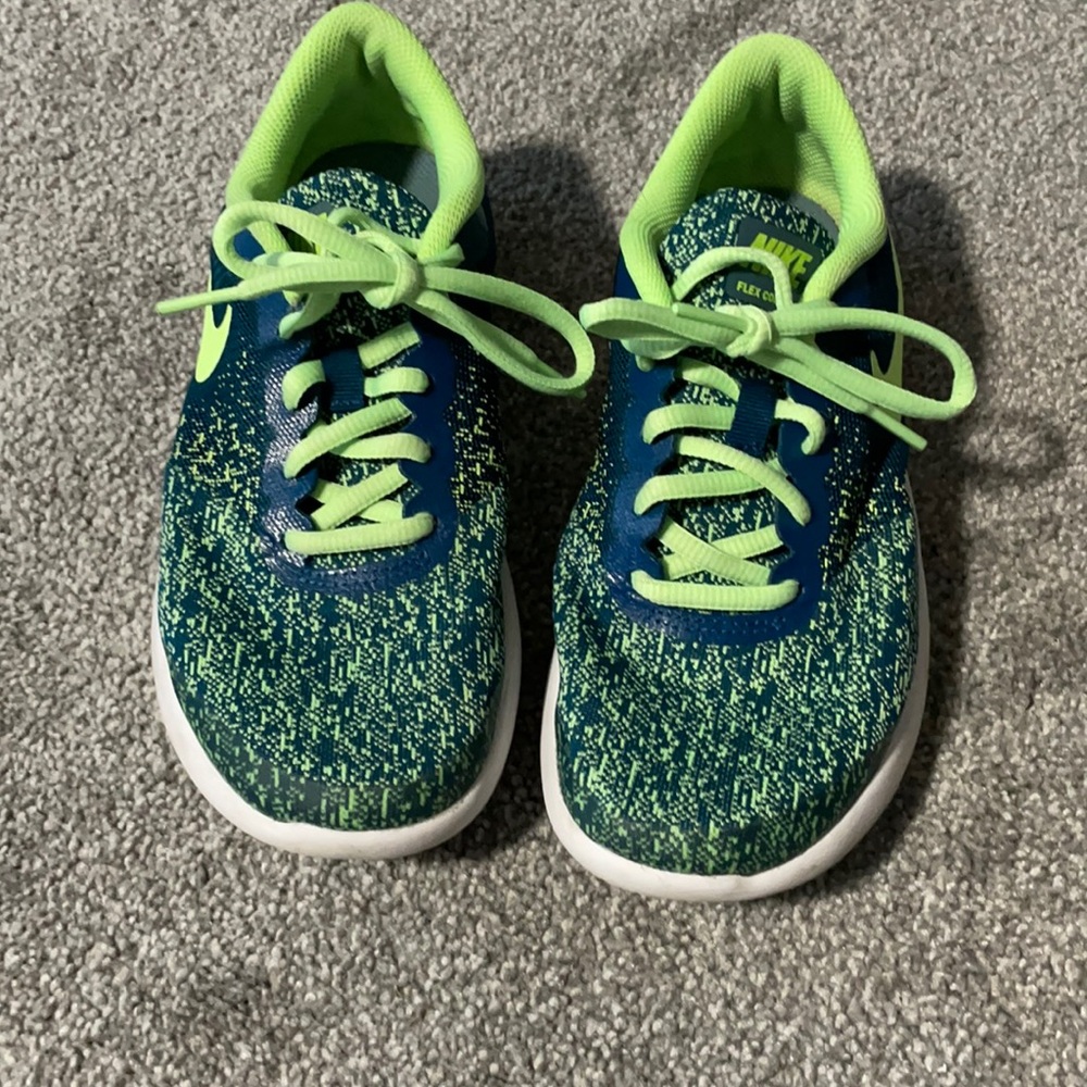 Nike athletic shoes. Green and blue